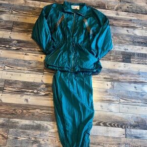 Bolo Spirit 2 pc Vintage 90s Teal Jumpsuit with paisley trim
